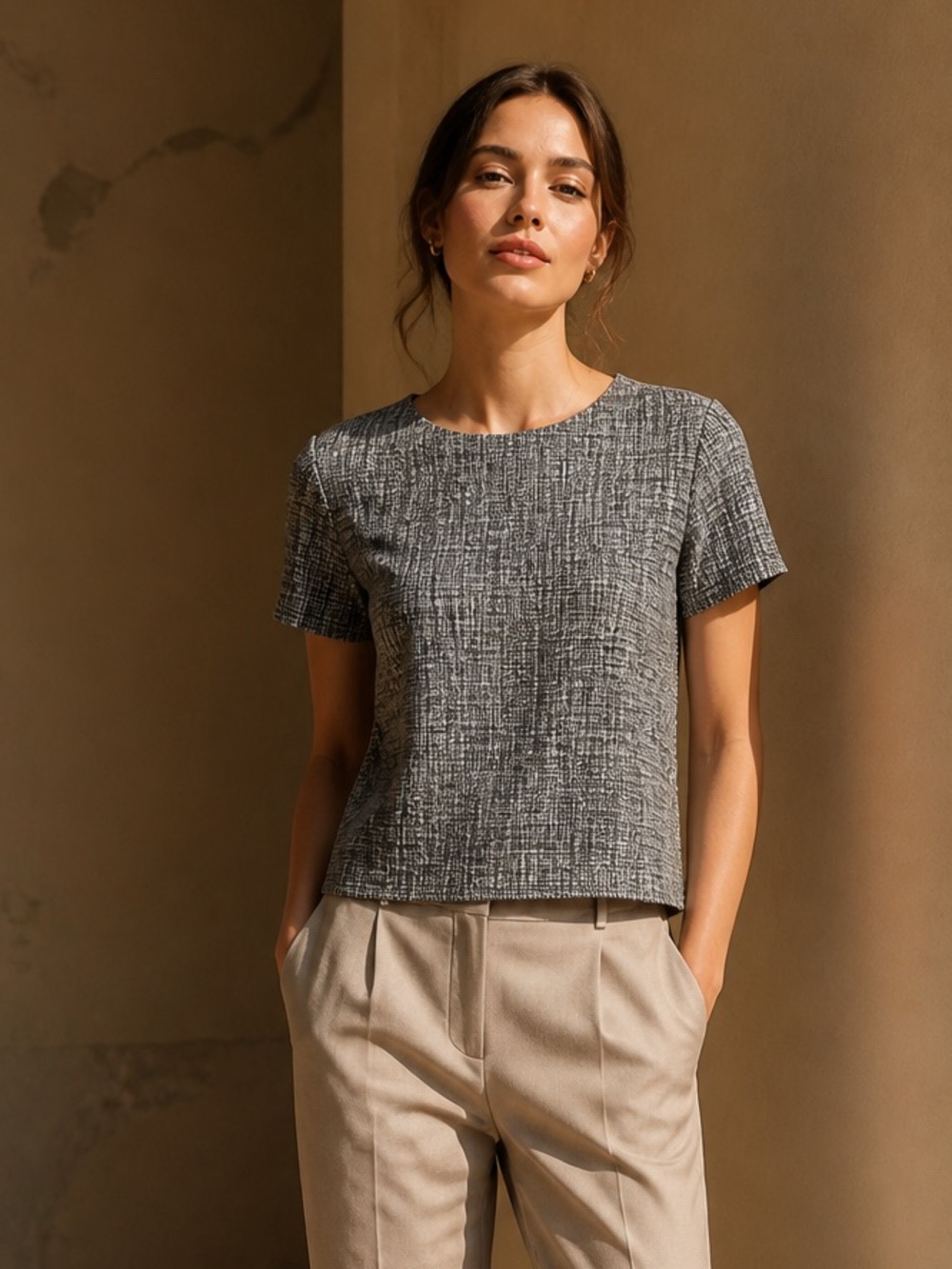 mercer & madison Blue/white Textured pattern Short-Sleeve Top